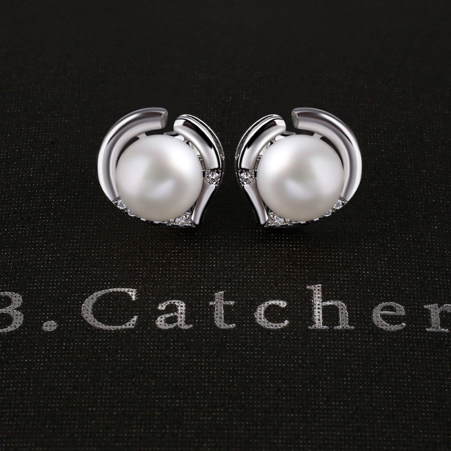 B.Catcher Perlen Ohrringe Damen 925 Sterling Silber Süßwasserperlen Ohrstecker