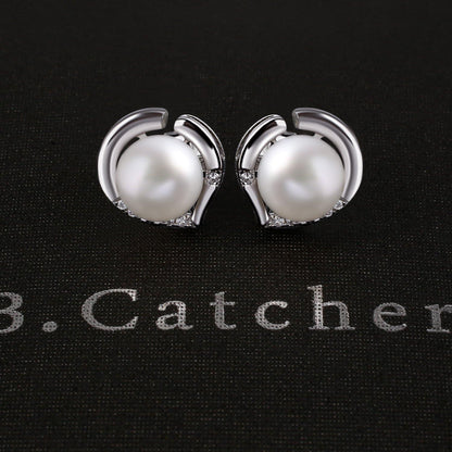 B.Catcher Perlen Ohrringe Damen 925 Sterling Silber Süßwasserperlen Ohrstecker