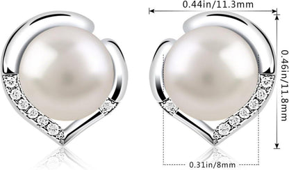 B.Catcher Süßwasserperlen Damen Ohrringe 925 Sterling Silber Herz Ohrstecker