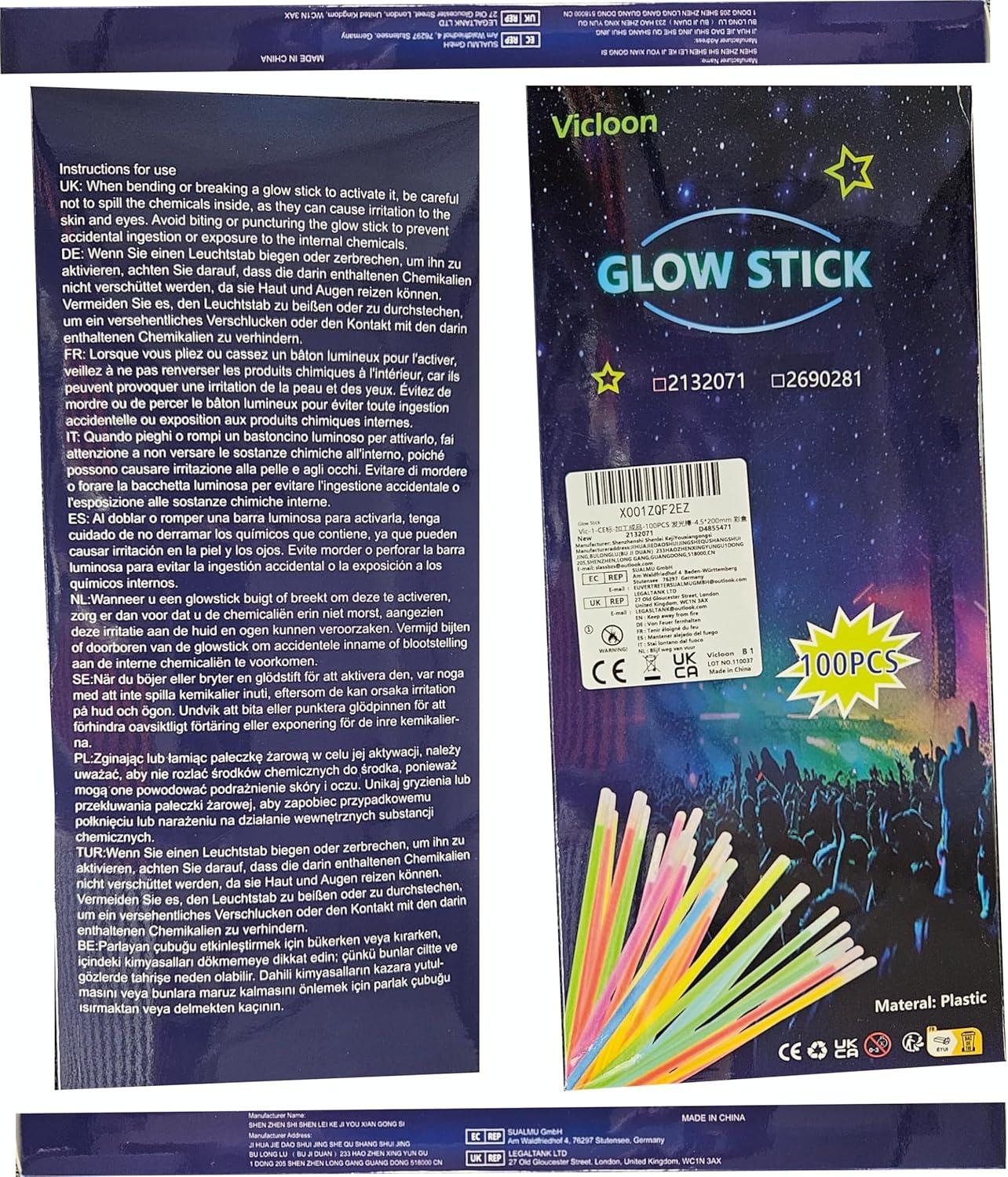 Leuchtstäbe 100 Stücke Knicklichter Glowstick Kinder Geburtstagsfeier Party