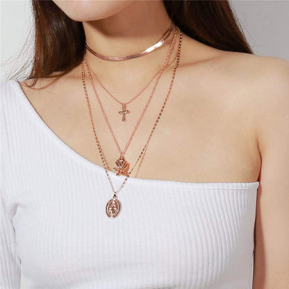 Jungfrau Maria Kette Oval Anhänger Rosegold Vergoldet