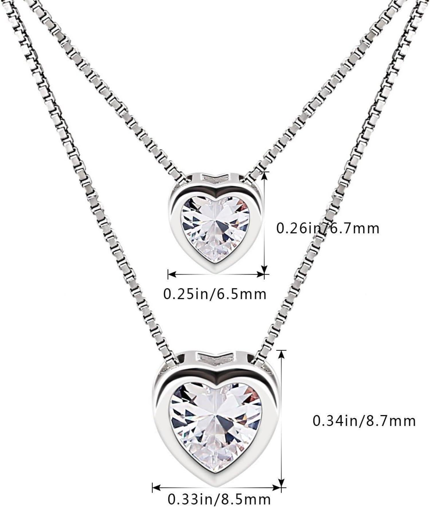 Damen Halskette Herz 925 Sterling Silber Zirkonia Doppelkette Schmuck