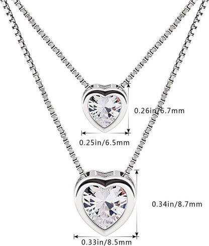 Damen Halskette Herz 925 Sterling Silber Zirkonia Doppelkette Schmuck