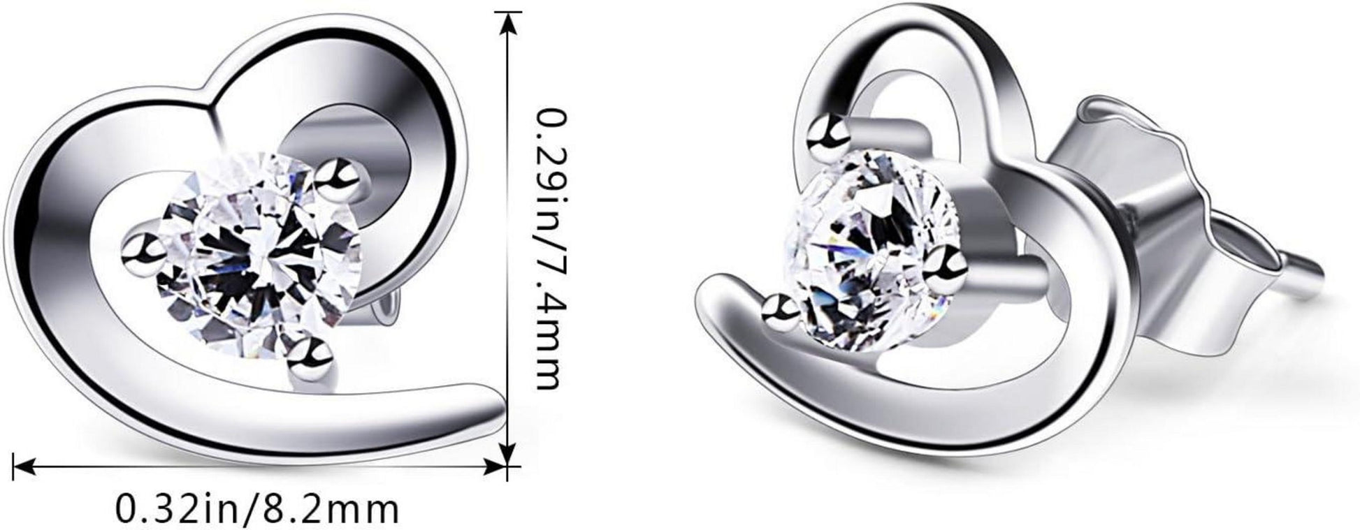B.Catcher Herz Ohrringe Damen 925 Silber Ohrstecker Zirkonia Box