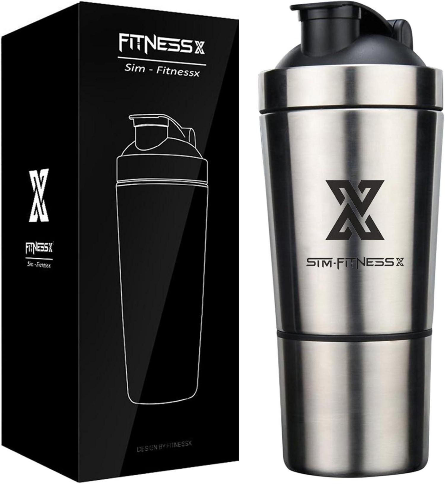 Edelstahl Protein Shaker 600+200ml Sport Fitness Eiweiß Shake