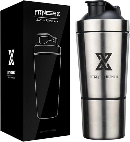 Edelstahl Protein Shaker 600+200ml Sport Fitness Eiweiß Shake