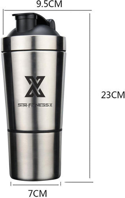 Edelstahl Protein Shaker 600+200ml | Eiweiß Sport Fitness