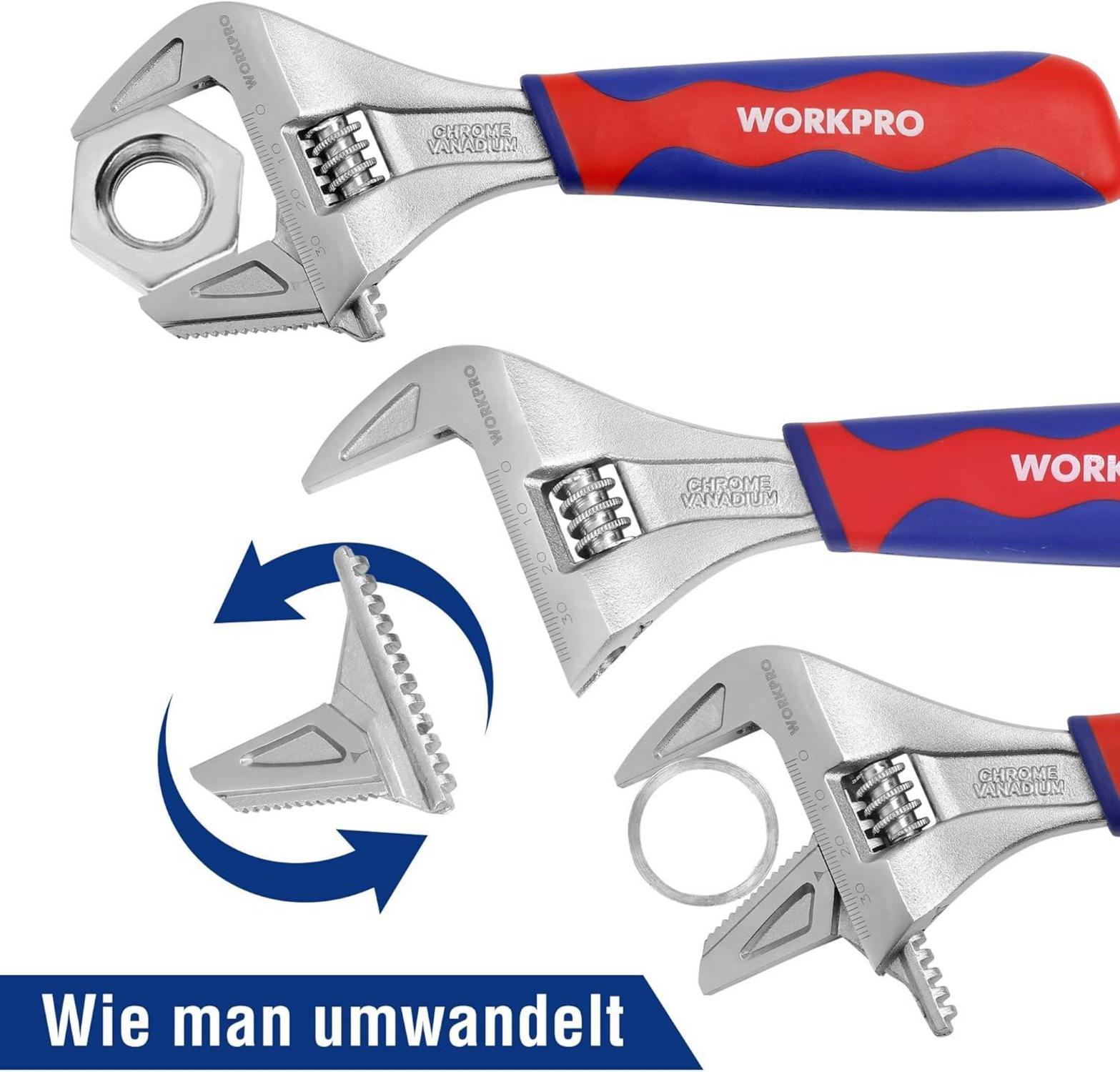 WORKPRO 2IN1 Schraubenschlüssel verstellbar Chrom-Vanadium Stahl Gummigriff 200mm