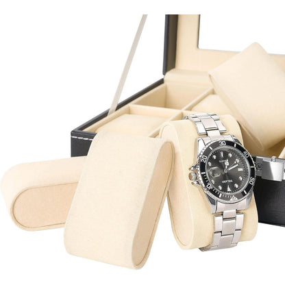 Uhrenbox mit Glasdeckel Schwarz PU-Leder 10 Uhren 25x20x8