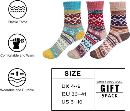 Wollsocken 5er-Pack Warme Dicke Stricksocken Damen Winter