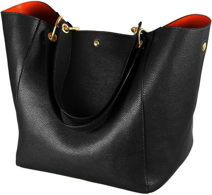 Damen Henkeltasche Leder Groß Shopper Schultertasche Schwarz