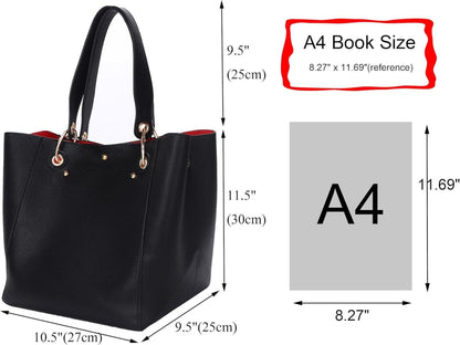 SQLP Damen Henkeltasche Leder Groß Kapazität Schwarz