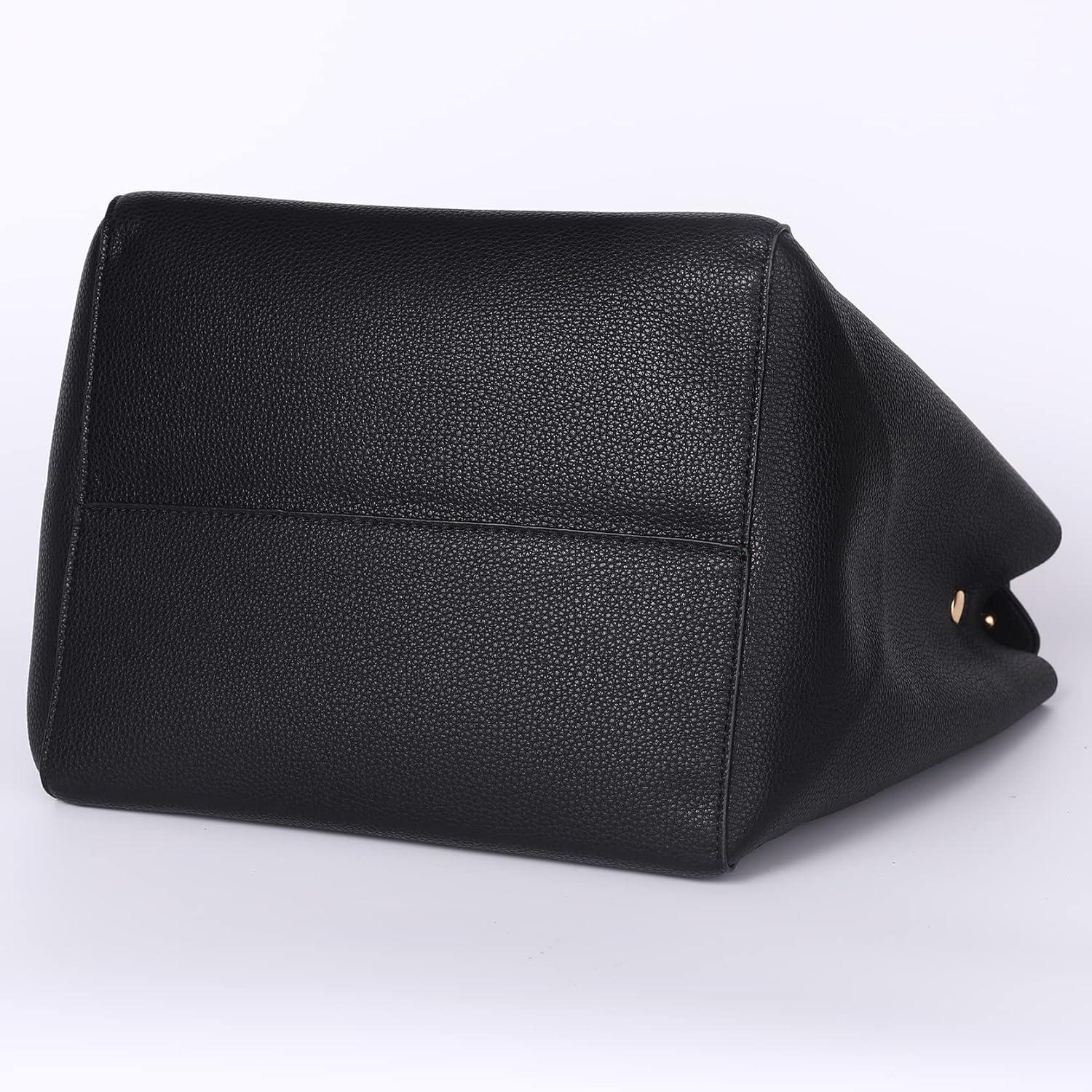 Große Damen Handtasche Schwarz PU Leder Henkeltasche Umhängetasche