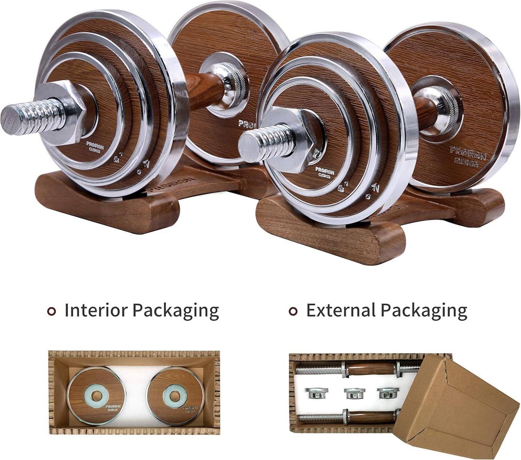 PROIRON Walnuss-Stahl Hantelset 20KG, einstellbar für Gym, Home