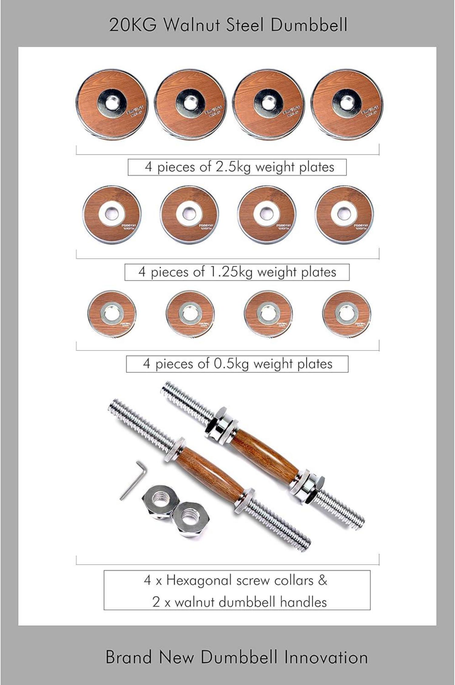 PROIRON Walnuss-Stahl Hantel Set 20KG Einstellbare Fitness Hanteln