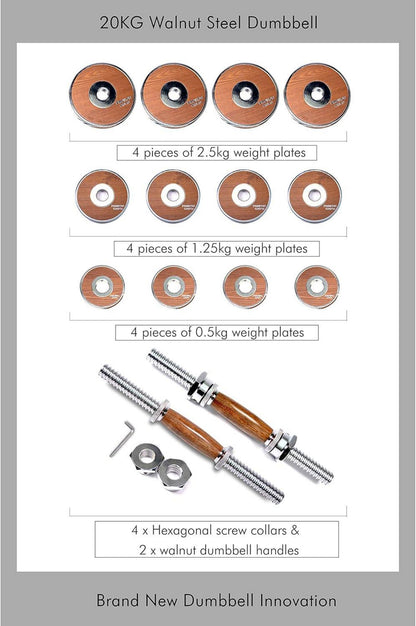 PROIRON Walnuss-Stahl Hantel Set 20KG Einstellbare Fitness Hanteln