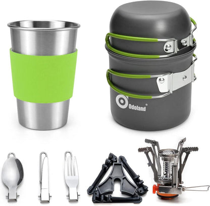 Outdoor Camping Geschirr Set 9-teilig Aluminium Töpfe Becher Besteck