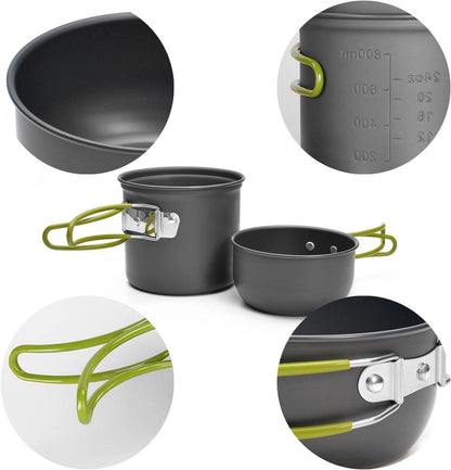 Outdoor Camping Geschirr Set 9-teilig Aluminium Töpfe Becher Besteck