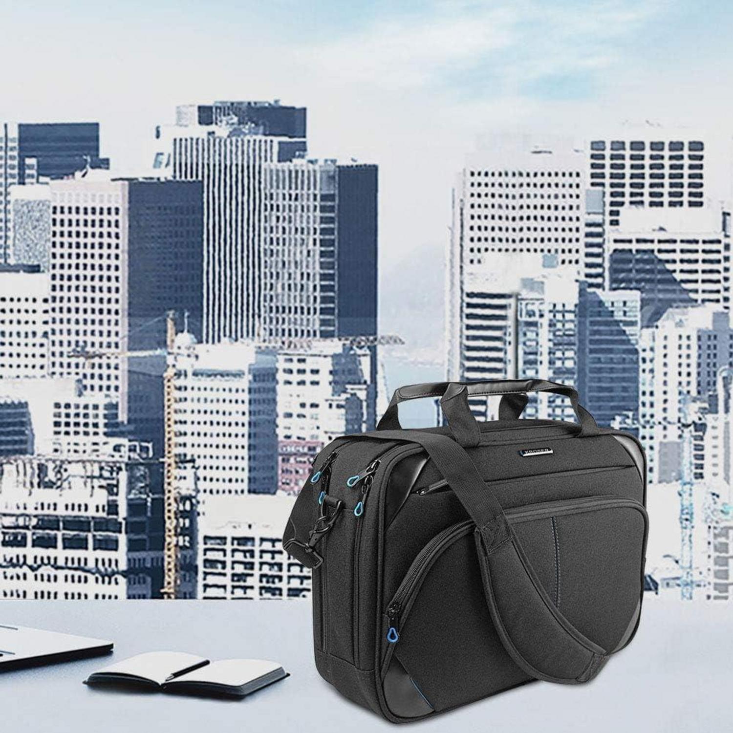 Laptop Tasche 15,6 Zoll Business Umhängetasche Wasserabweisend RFID Schwarz/Blau