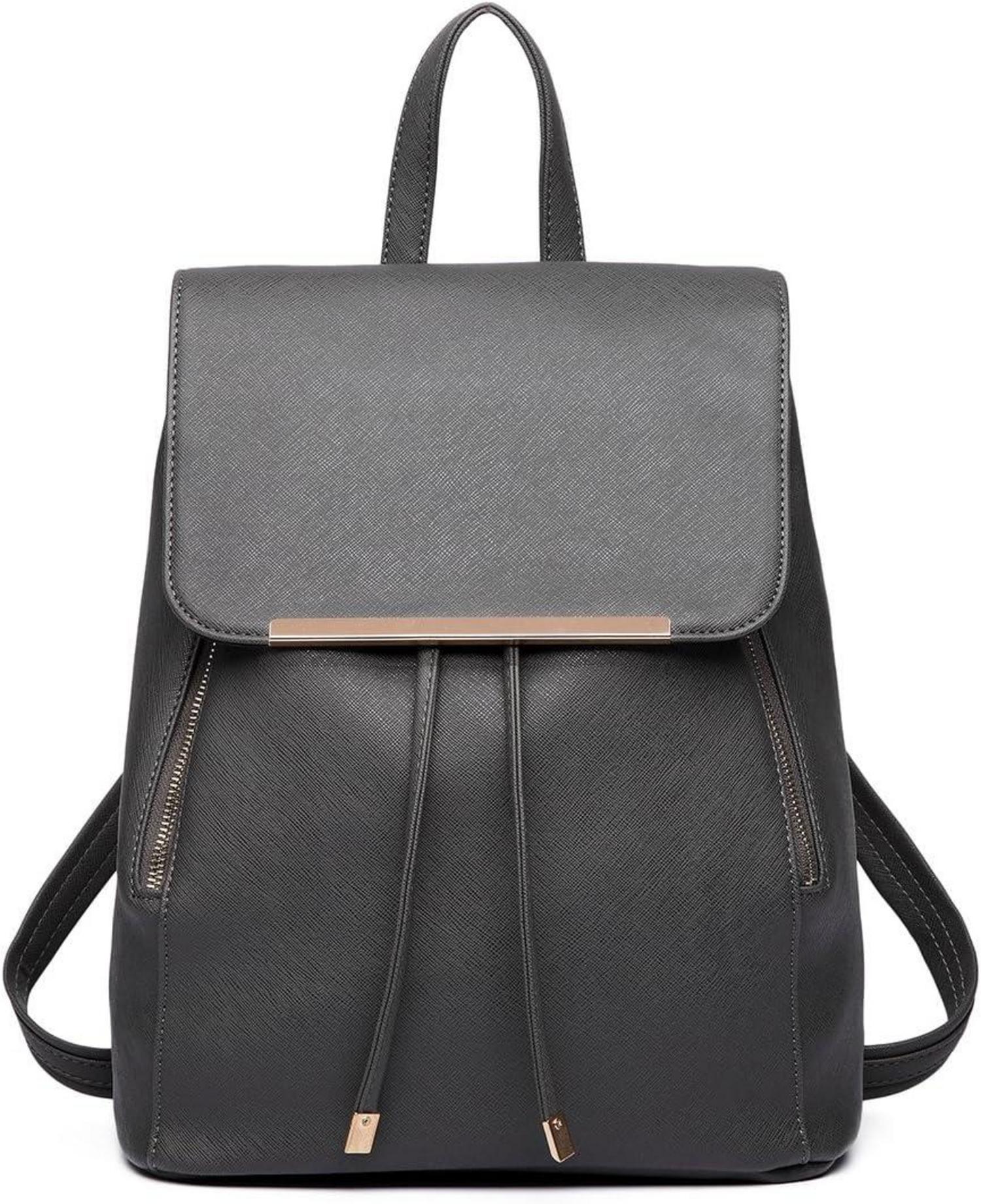 Damen Kunstleder Elegant Rolltop Rucksack Tunnelzug Stadt Tasche
