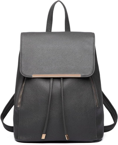 Damen Kunstleder Elegant Rolltop Rucksack Tunnelzug Stadt Tasche