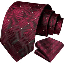 Extra lange Check Krawatte Taschentuch Set Rot-Weiss