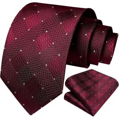 Extra lange Check Krawatte Taschentuch Set Rot-Weiss