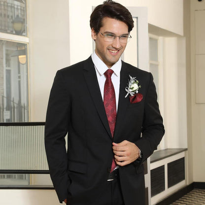 Extra lange Check Krawatte Taschentuch Set Rot-Weiss