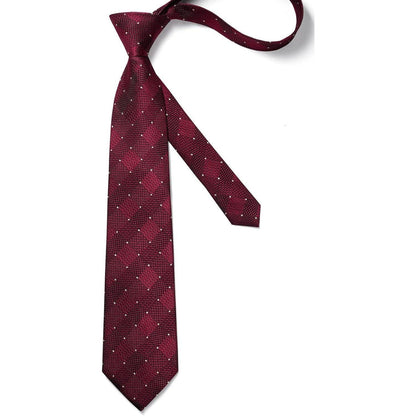 Extra lange Check Krawatte Taschentuch Set Rot-Weiss