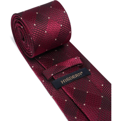 Extra lange Check Krawatte Taschentuch Set Rot-Weiss