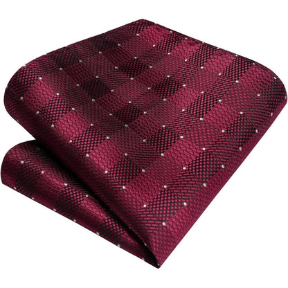 Extra lange Check Krawatte Taschentuch Set Rot-Weiss