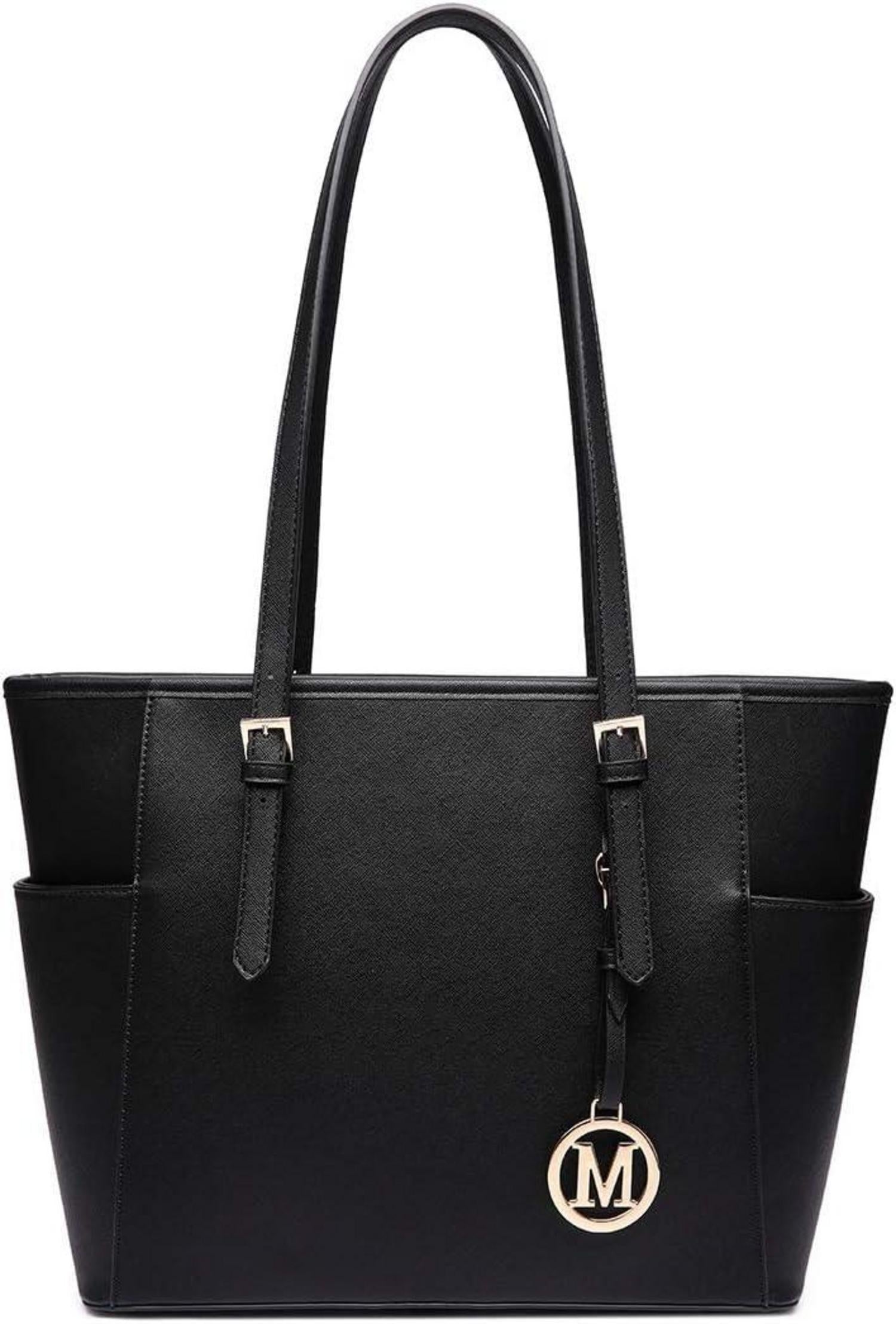 Schwarze Damen Handtasche Shopper mit verstellbarem Schulterriemen