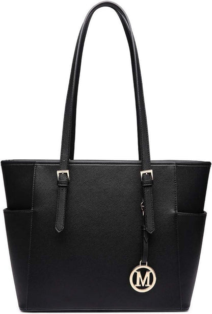 Schwarze Damen Handtasche Shopper mit verstellbarem Schulterriemen