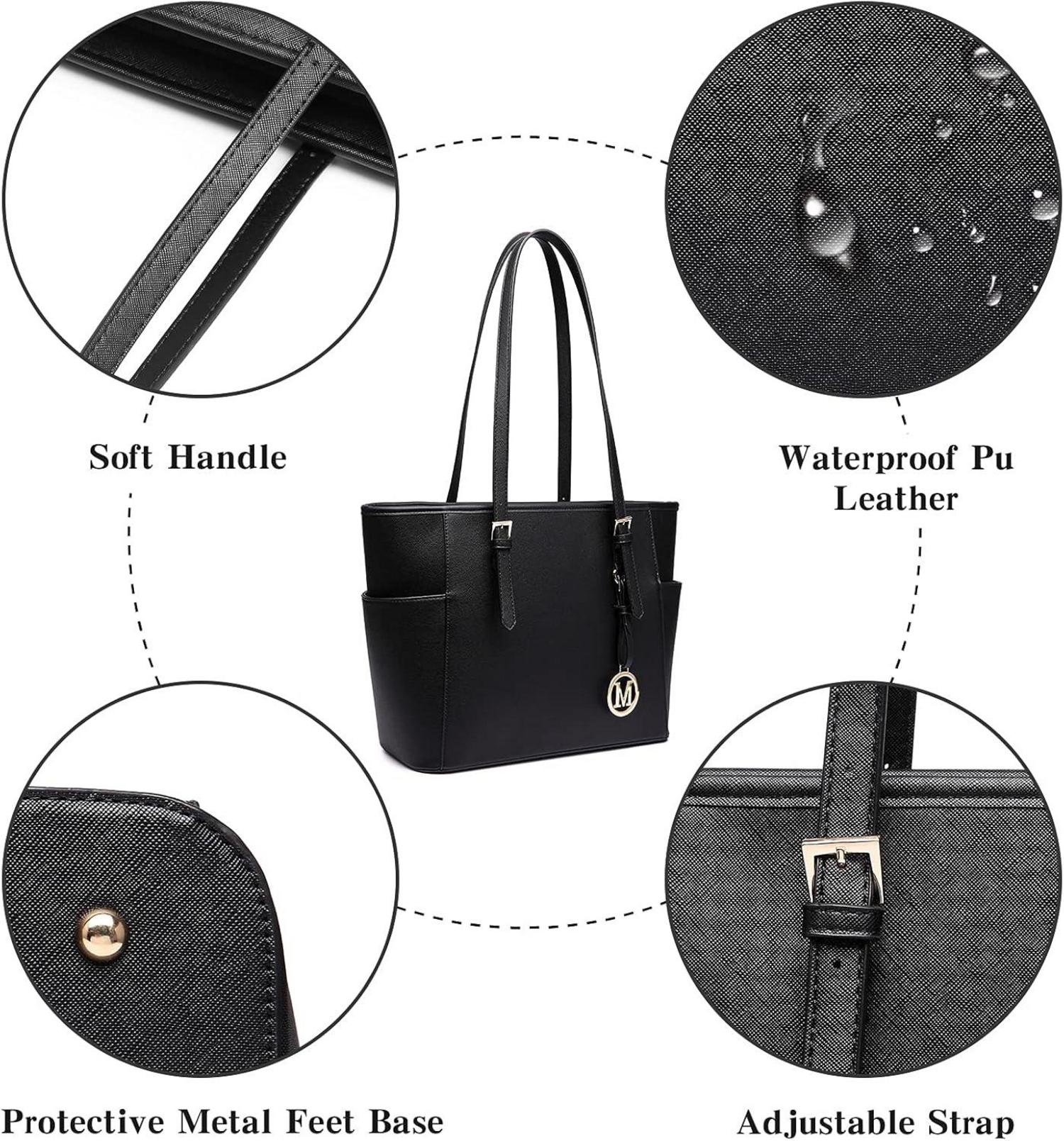Miss Lulu Damen Handtasche Shopper Schultertasche Schwarz groß verstellbar 35/28/15 cm