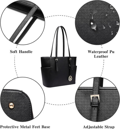 Miss Lulu Damen Handtasche Shopper Schultertasche Schwarz groß verstellbar 35/28/15 cm