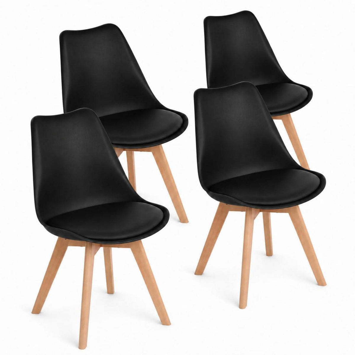 Esszimmerstühle Set 4er Schwarz | PU Sitz, Buchenholzbeine