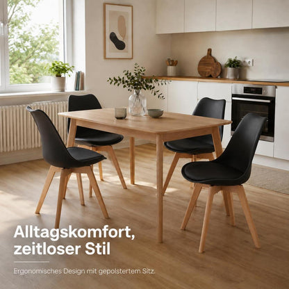 Esszimmerstühle Set 4er Schwarz | PU Sitz, Buchenholzbeine