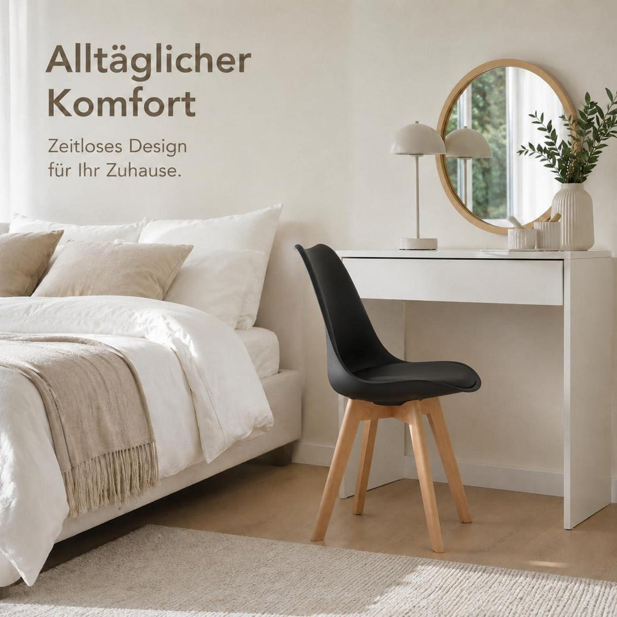 Esszimmerstühle Set 4er Schwarz | PU Sitz, Buchenholzbeine