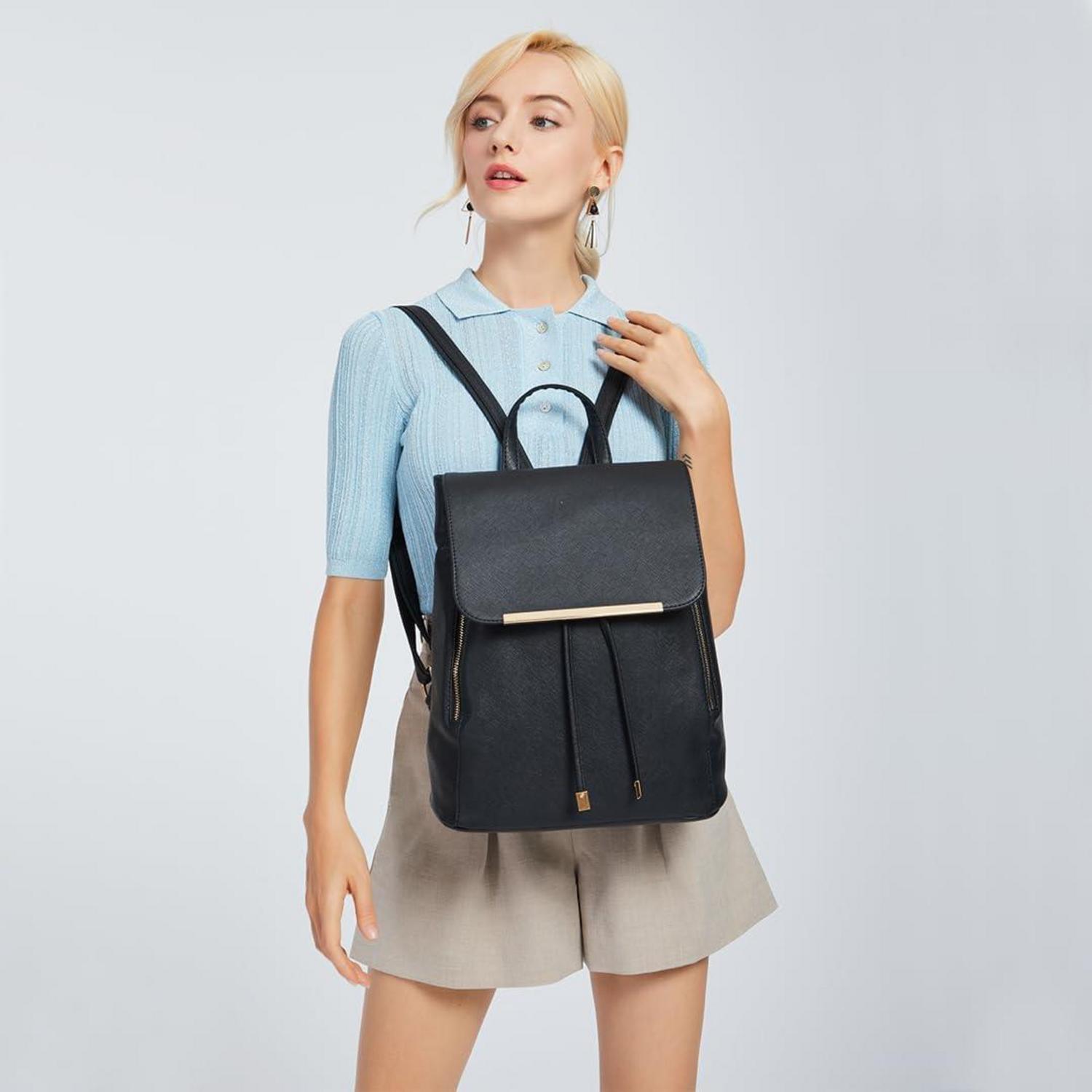 Eleganter Miss Lulu Damen Kunstleder Rolltop Rucksack