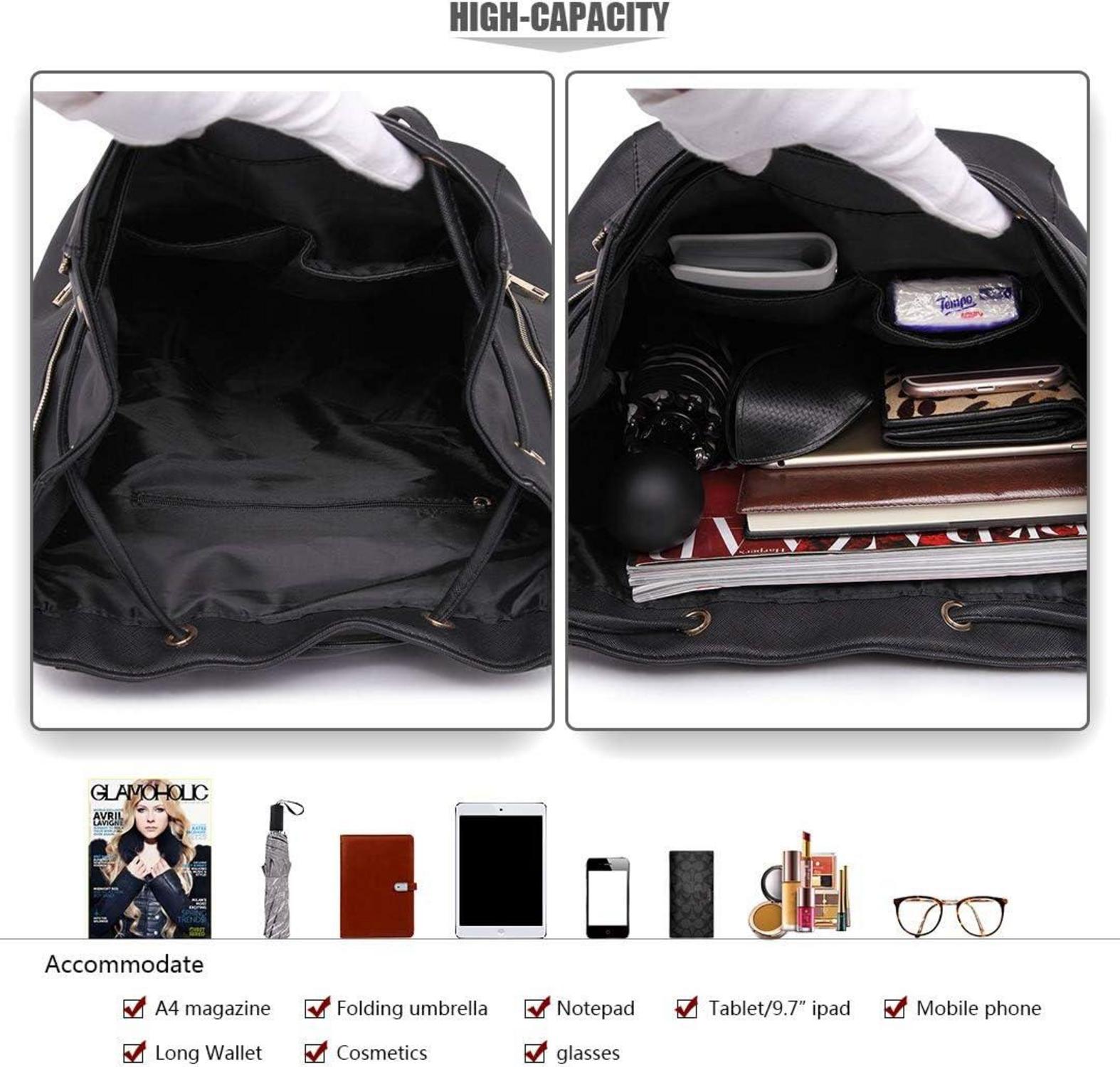 Eleganter Miss Lulu Kunstleder Cityrucksack Damen Tunnelzug-Rucksack