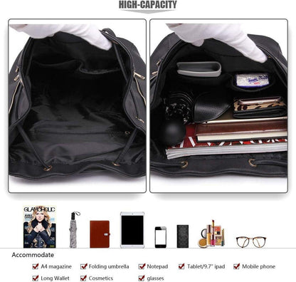 Eleganter Miss Lulu Kunstleder Cityrucksack Damen Tunnelzug-Rucksack