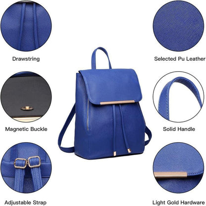 Rucksack Damen Kunstleder Elegant Rolltop Tunnelzug-Design Cityrucksack