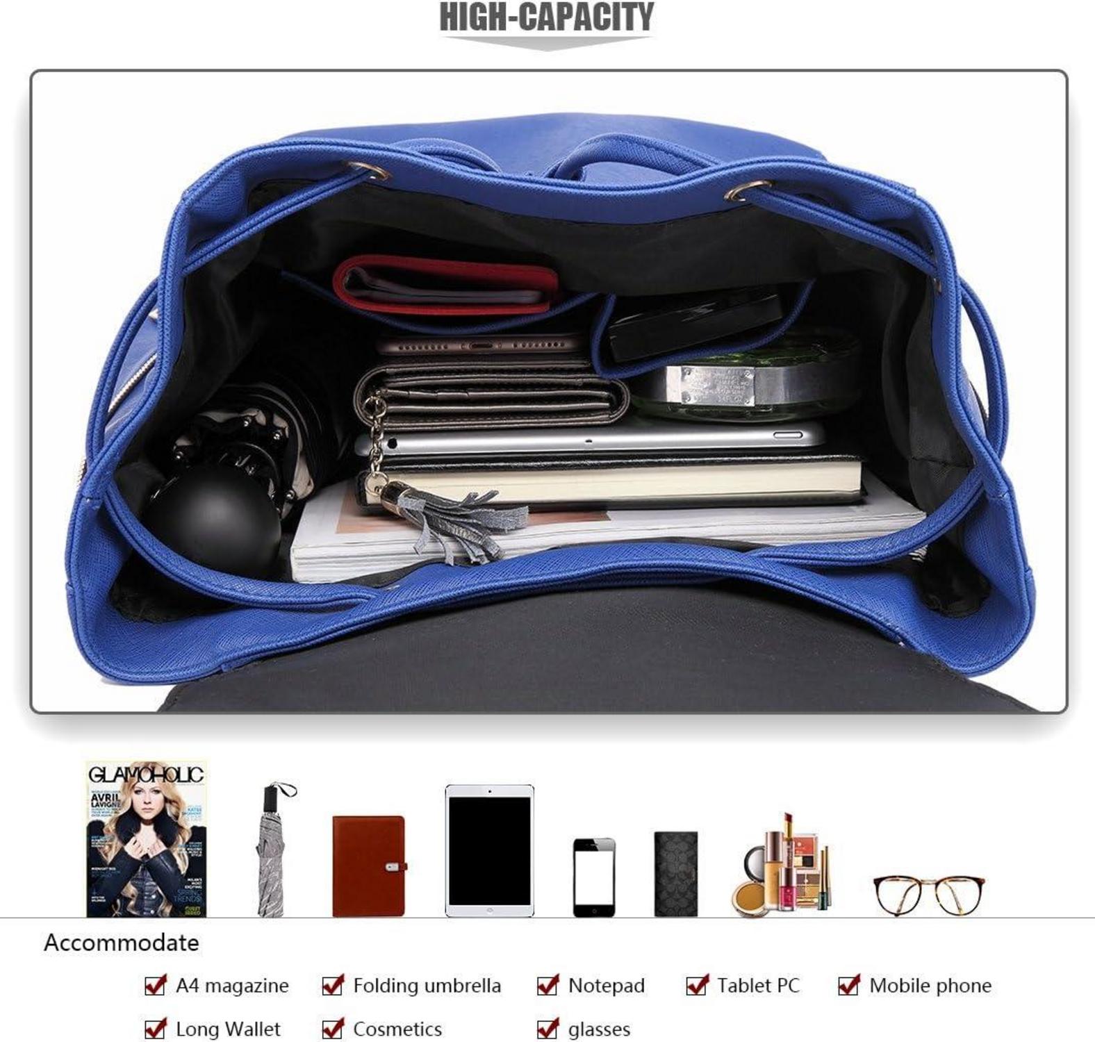 Damen Kunstleder Rolltop Rucksack Cityrucksack Tunnelzug Elegant