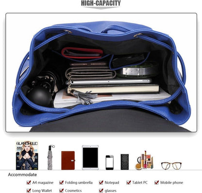 Damen Kunstleder Rolltop Rucksack Cityrucksack Tunnelzug Elegant