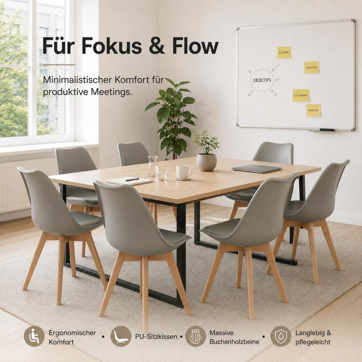 EGGREE Esszimmerstühle Set 4er - Skandinavisches Design, Grau