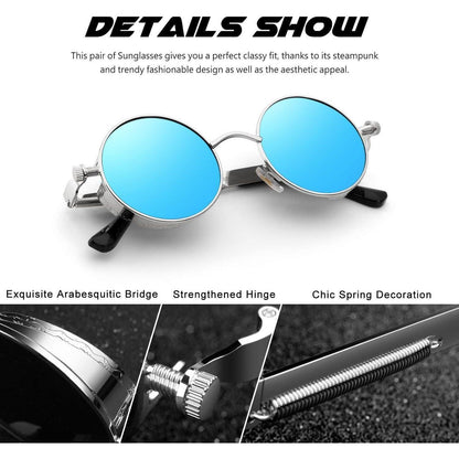 Retro Runde Sonnenbrille Herren Damen Polarisiert Blau Verspiegelt