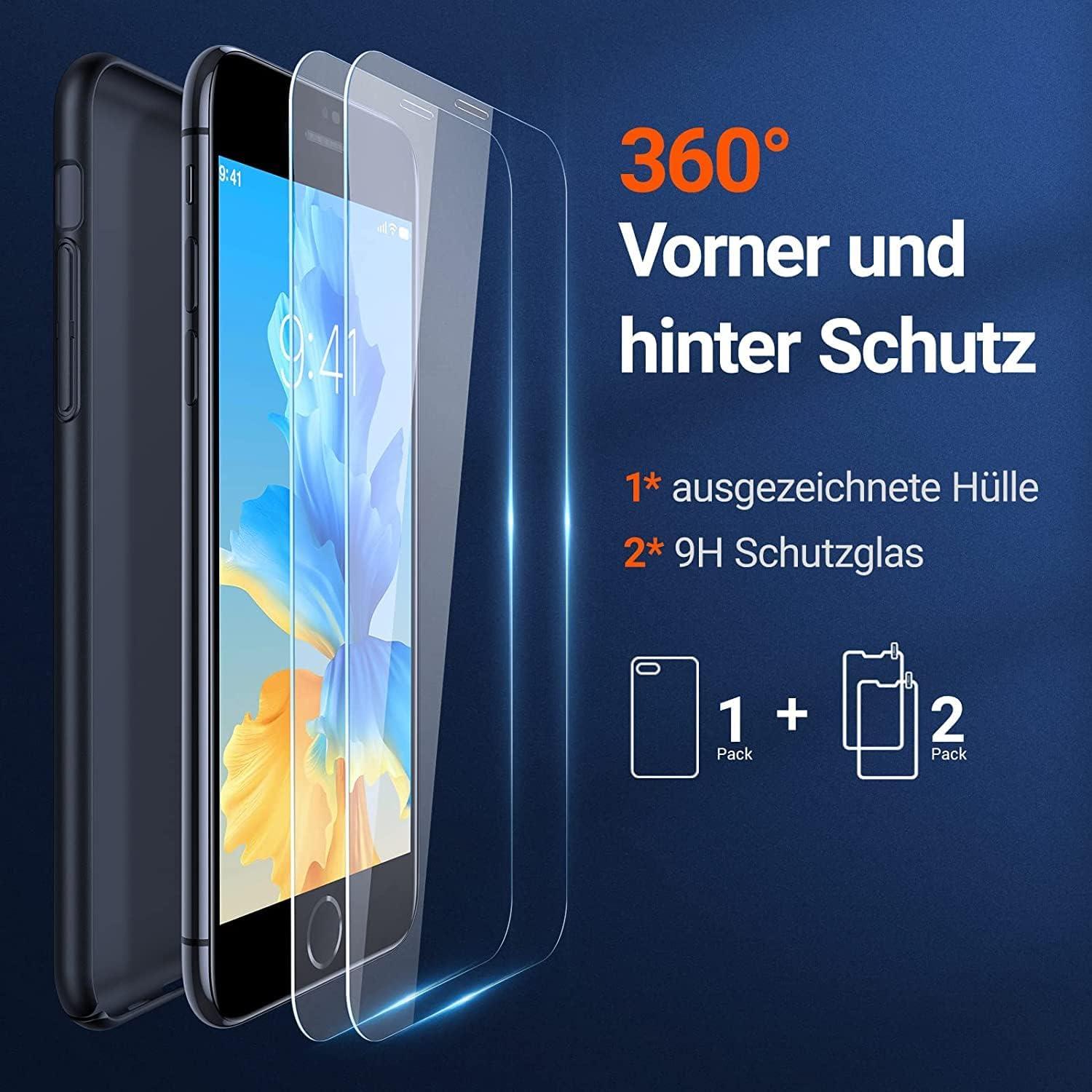 Schwarze iPhone SE 2020/2022 Hülle Dünn mit Displayschutzglas 0,5mm