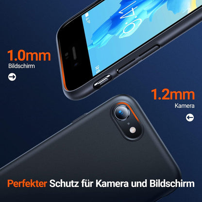 TORRAS iPhone SE 2020/2022 Hülle Schwarz Dünn 9H Displayschutz Rundum-Schutz