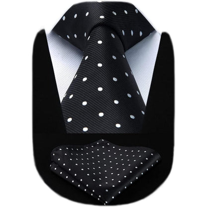Extra lange Tupfen Krawatte Taschentuch Set Schwarz
