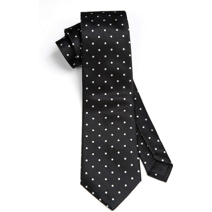 Extra lange Tupfen Krawatte Taschentuch Set Schwarz